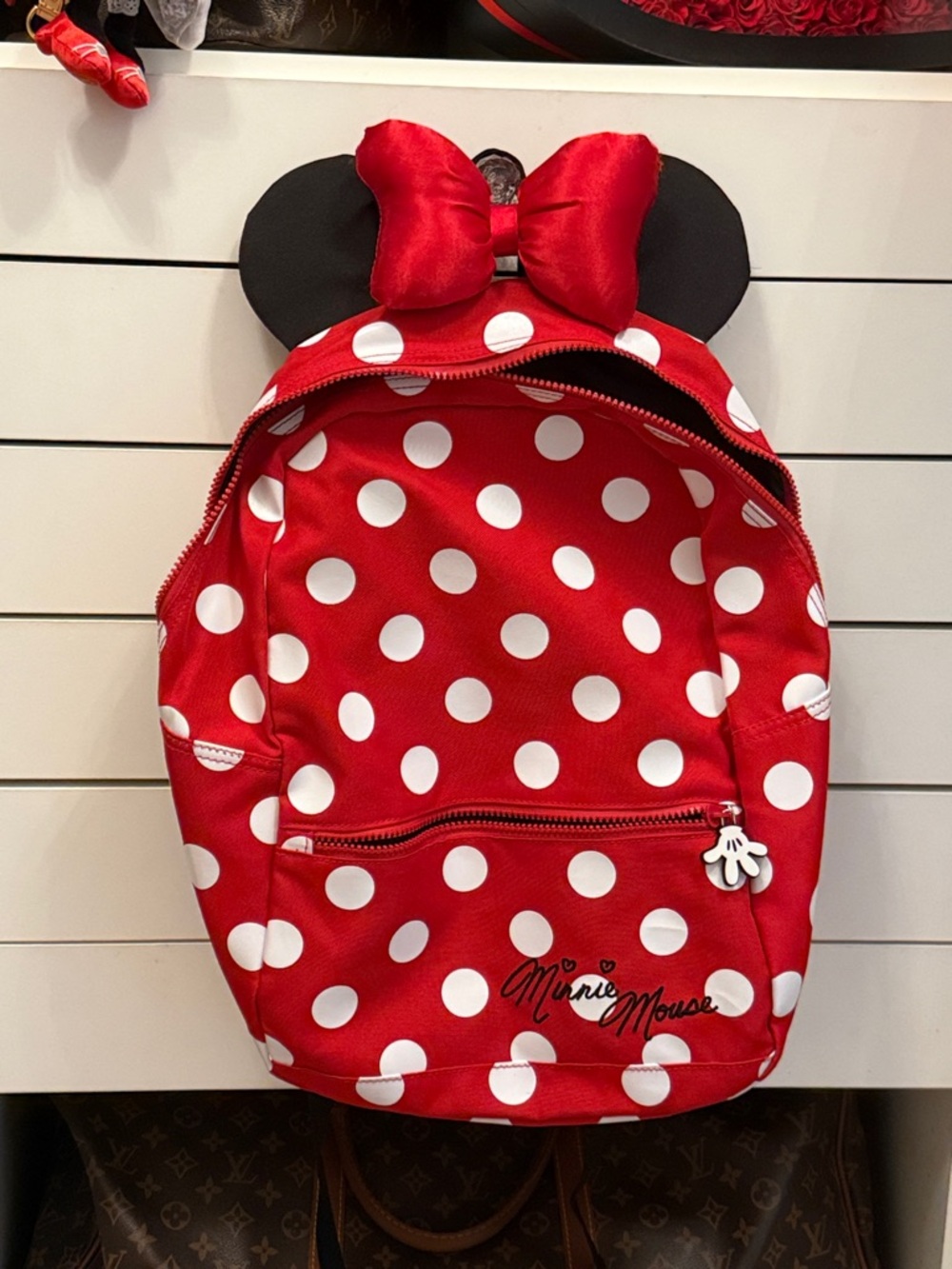 Disney Red and White Polka Dot Minnie Mouse Backpack with Bow Ears